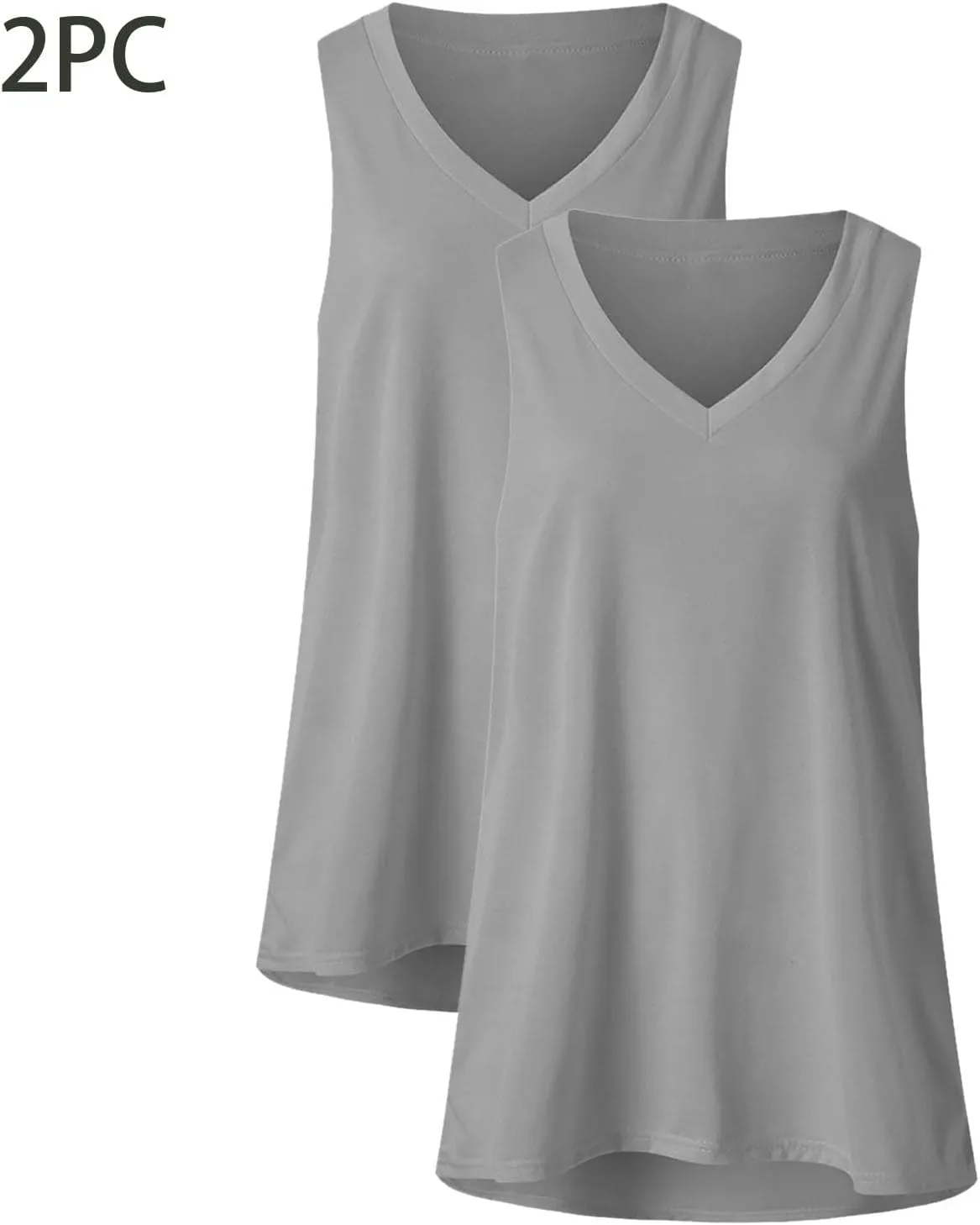 2 Pack Womens Summer Tank Tops Loose Fit Casual Sleeveless T Shirts V Neck Flowy Basic Plain Long Cami Top
