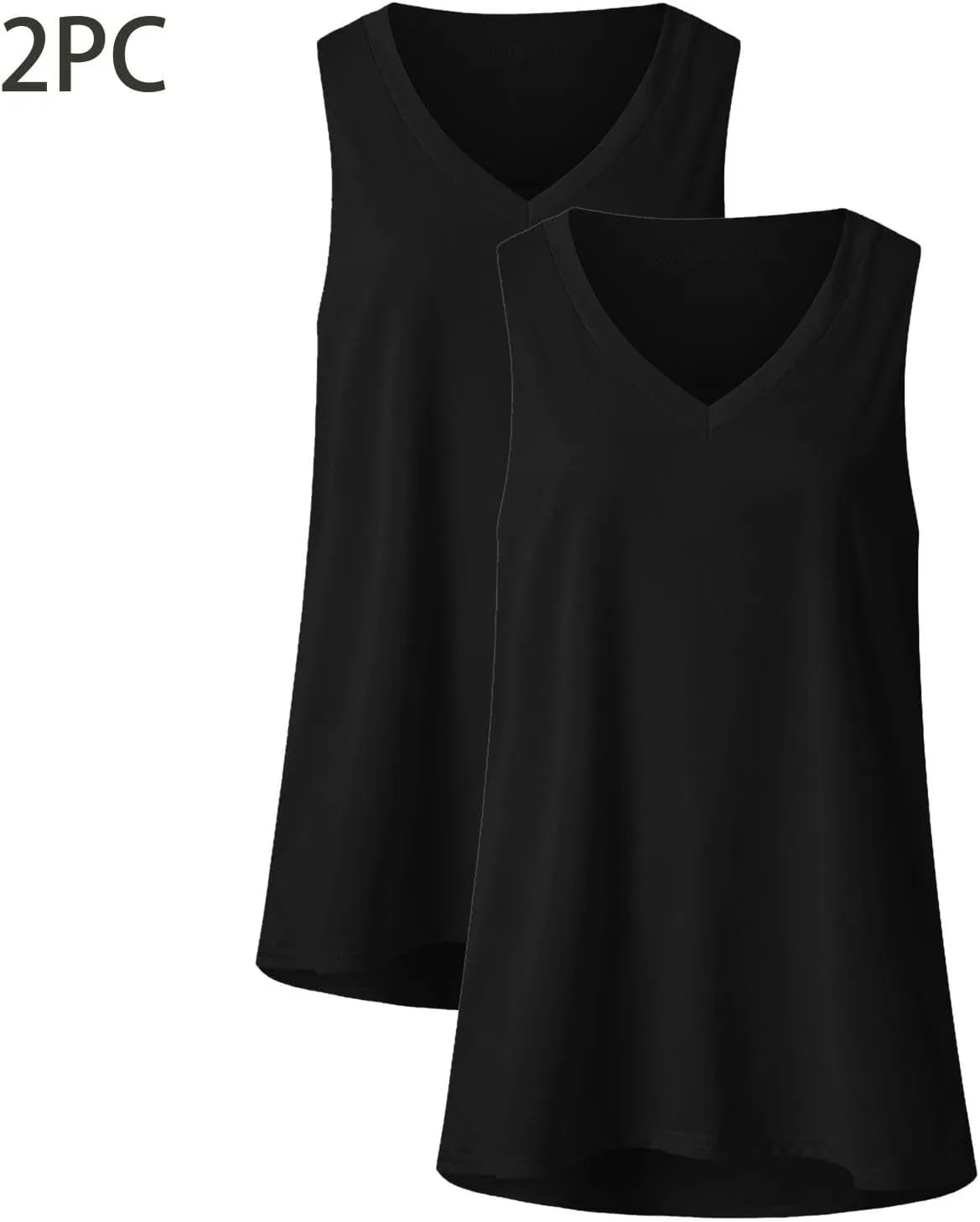 2 Pack Womens Summer Tank Tops Loose Fit Casual Sleeveless T Shirts V Neck Flowy Basic Plain Long Cami Top