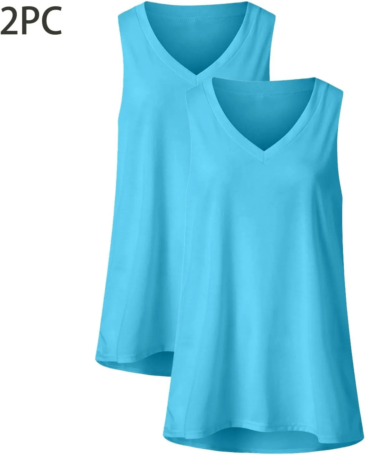 2 Pack Womens Summer Tank Tops Loose Fit Casual Sleeveless T Shirts V Neck Flowy Basic Plain Long Cami Top