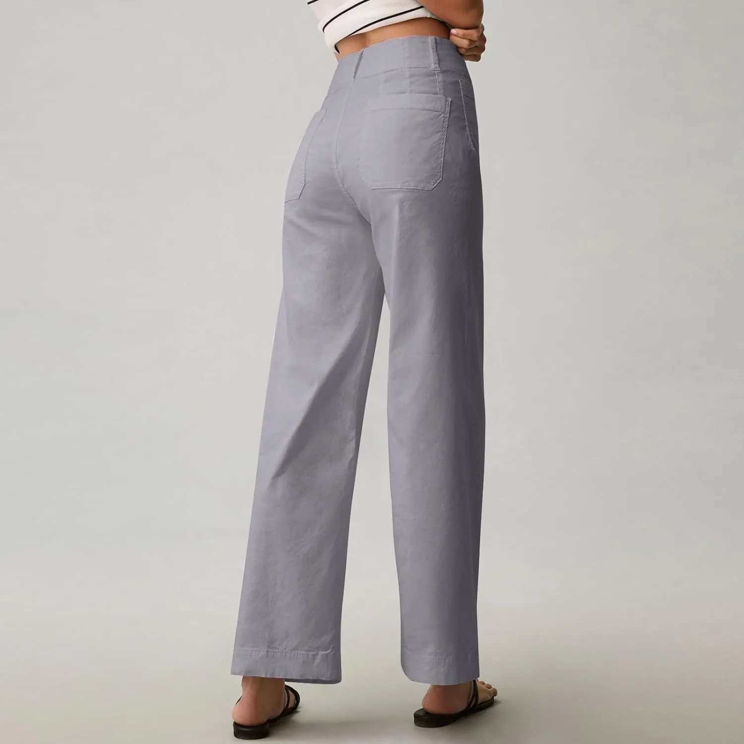 2024 Women Stretch Twill Cropped Jeans Wide Straight Leg Pants with Patch Pocket Trendy Pants Casual Ankle Trouser