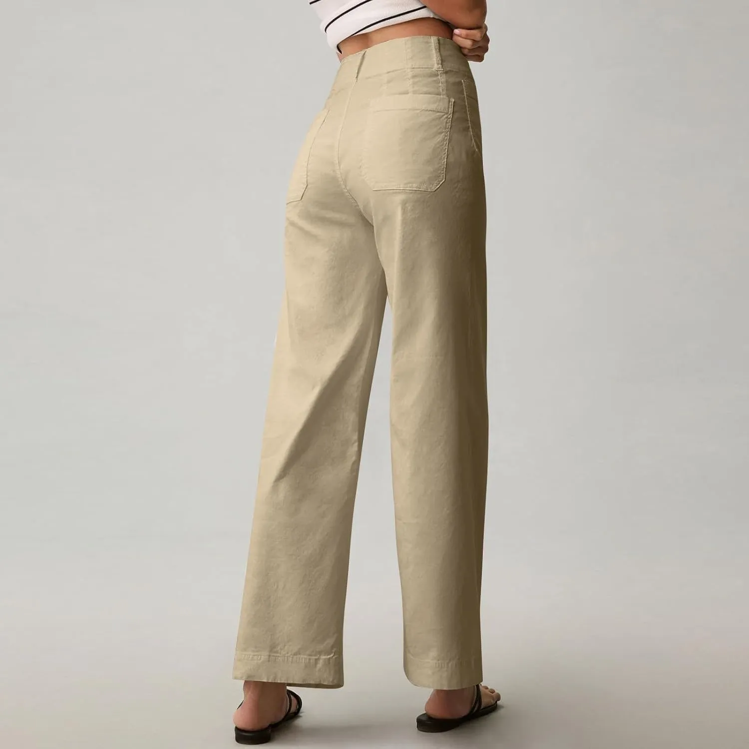 2024 Women Stretch Twill Cropped Jeans Wide Straight Leg Pants with Patch Pocket Trendy Pants Casual Ankle Trouser