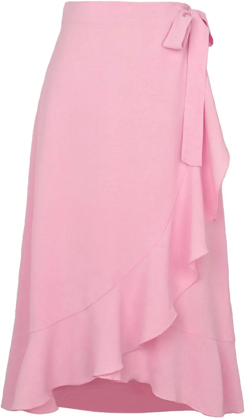 A Line Skirt for Women Elegant Flowy Ruffle Hip-Wrapped Skirts Lace up Irregular Skirt Fashion Solid Color Skirts