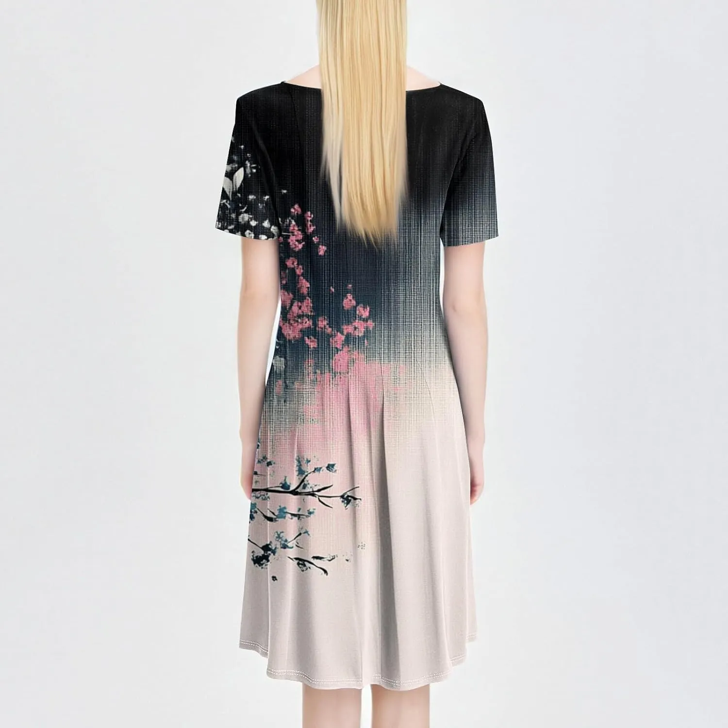 ADHOWBEW Bohemian Dress for Women Beach Hawaiian Casual Sexy Trendy O Neck Short Sleeve Dresses