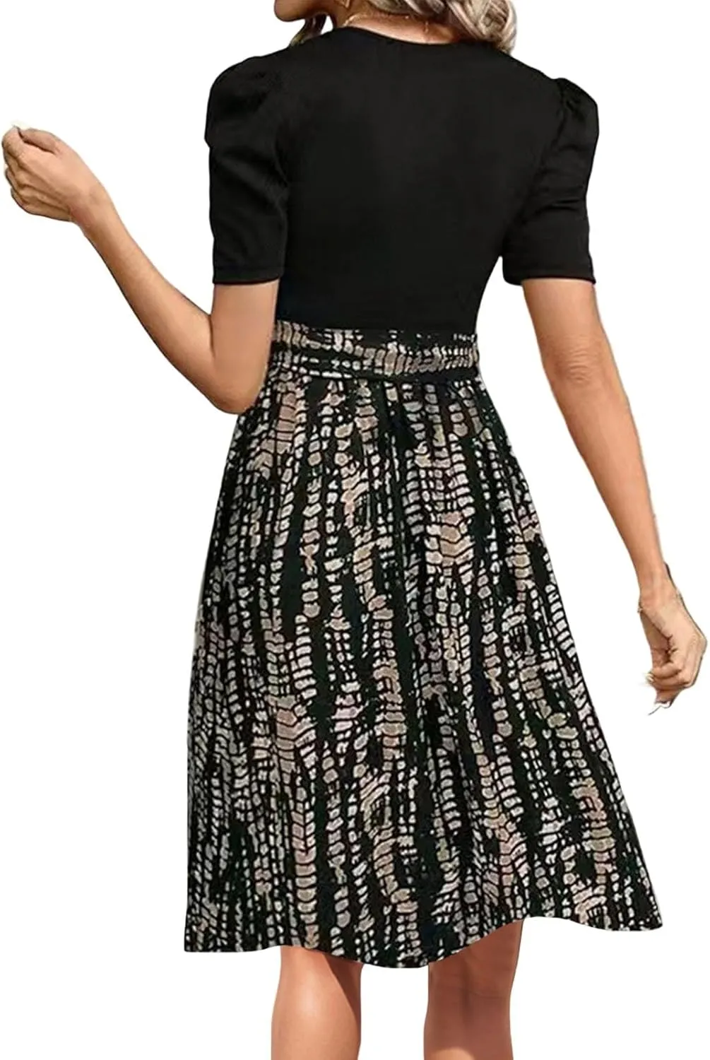 ADHOWBEW Womens Dresses Waist Tie Floral Print Round Neck Short Sleeve Graduation Sexy Beach Casual Dresses