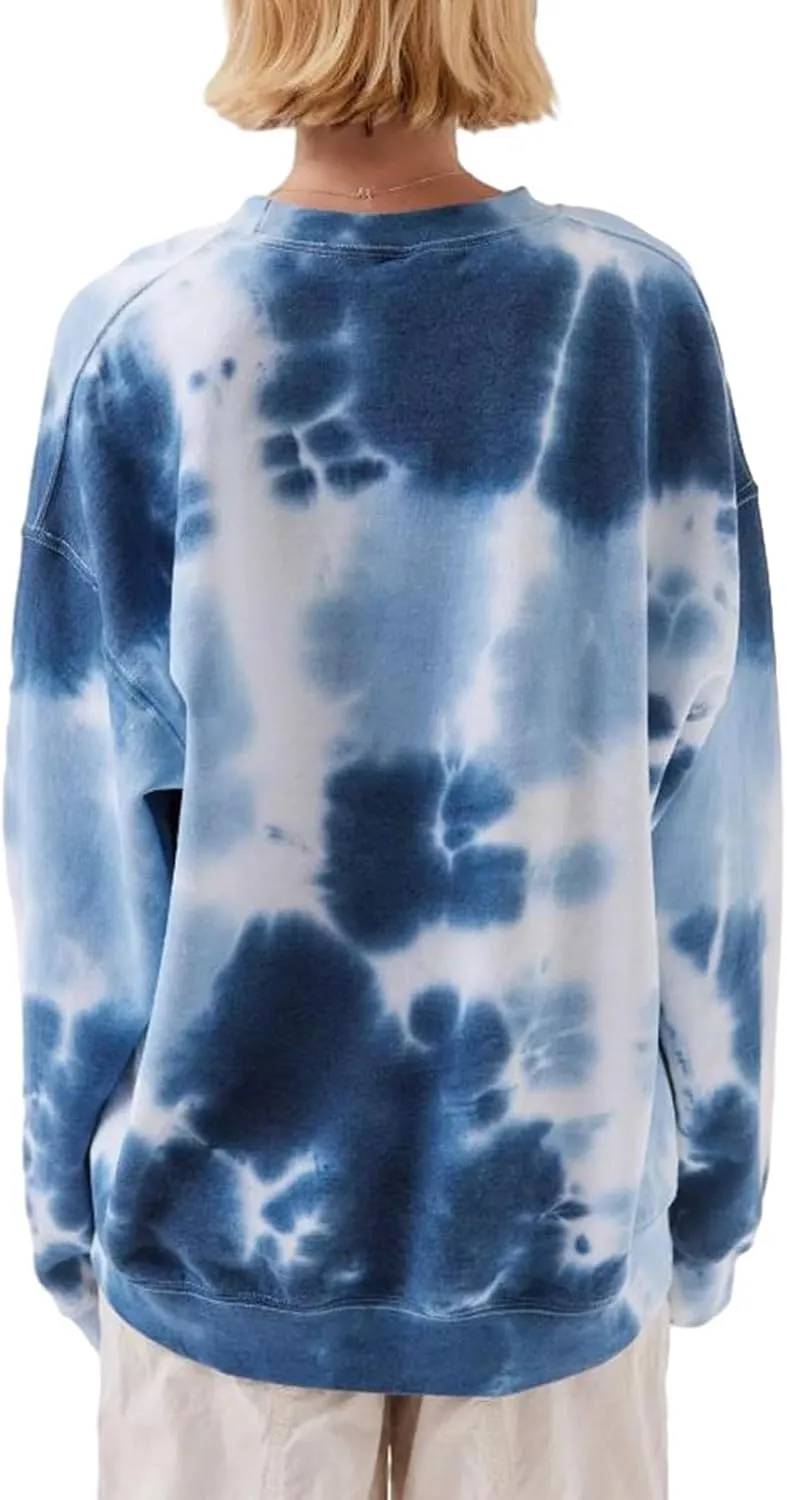 Adoeren Women Y2k Tie Dye Sweatshirt Long Sleeve Graphic Print Oversized Shirt Tee Colorful Harajuku Y2k Baggy Pullover