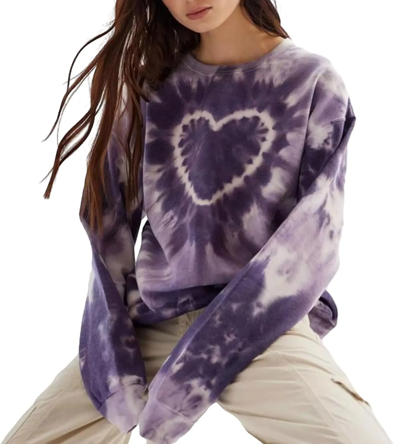 Adoeren Women Y2k Tie Dye Sweatshirt Long Sleeve Graphic Print Oversized Shirt Tee Colorful Harajuku Y2k Baggy Pullover