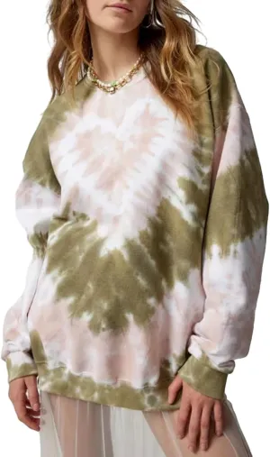 Adoeren Women Y2k Tie Dye Sweatshirt Long Sleeve Graphic Print Oversized Shirt Tee Colorful Harajuku Y2k Baggy Pullover