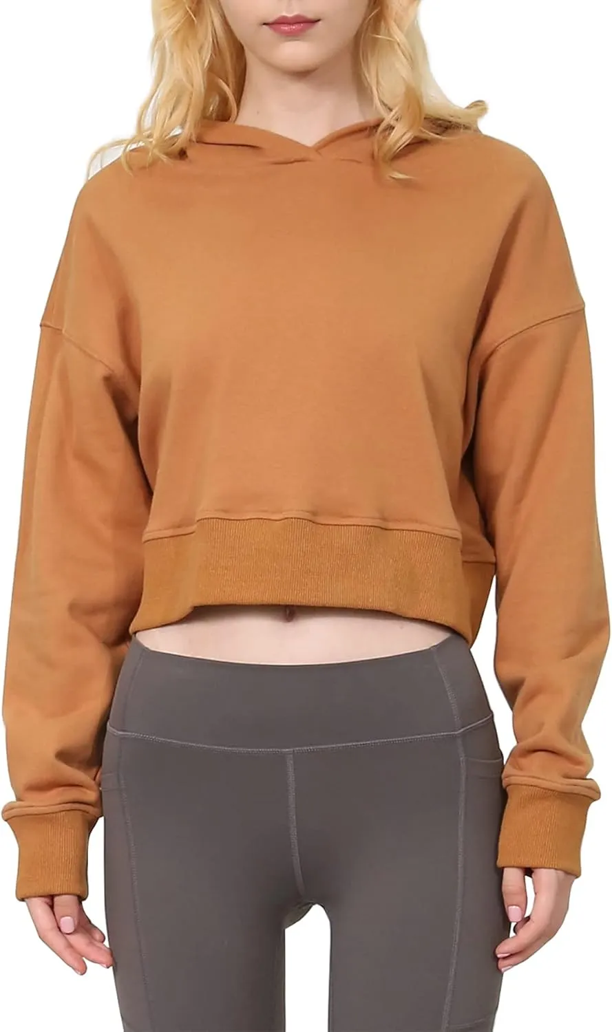 Amazhiyu Womens Cropped Hoodie with Hood Casual Long Sleeve Crop Top Sweatshirt