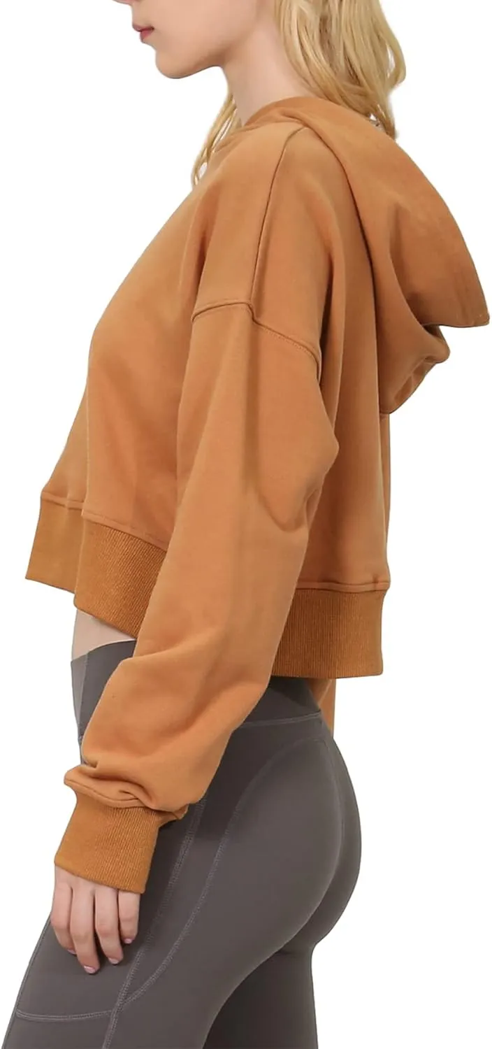 Amazhiyu Womens Cropped Hoodie with Hood Casual Long Sleeve Crop Top Sweatshirt