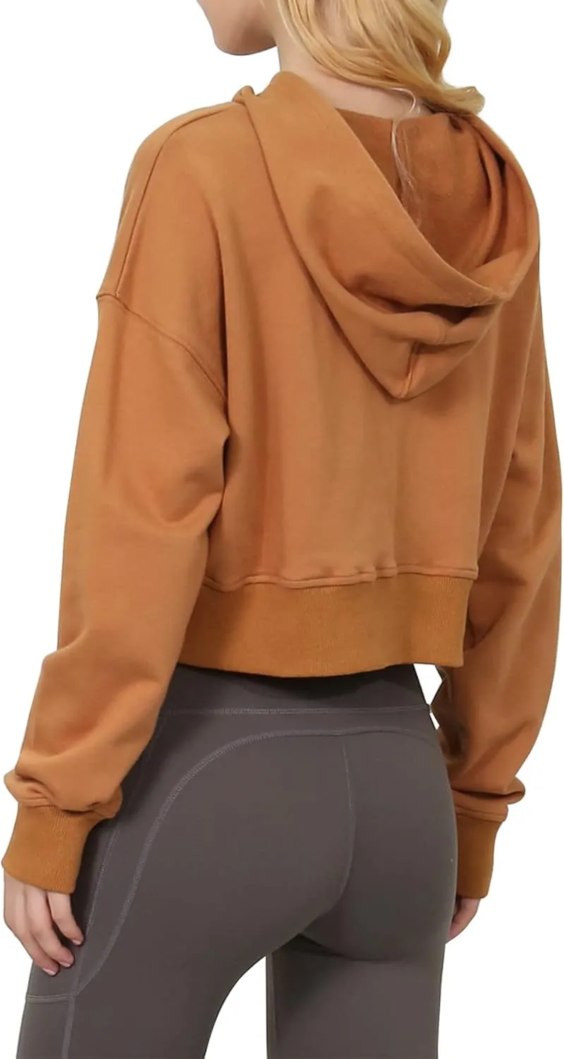 Amazhiyu Womens Cropped Hoodie with Hood Casual Long Sleeve Crop Top Sweatshirt