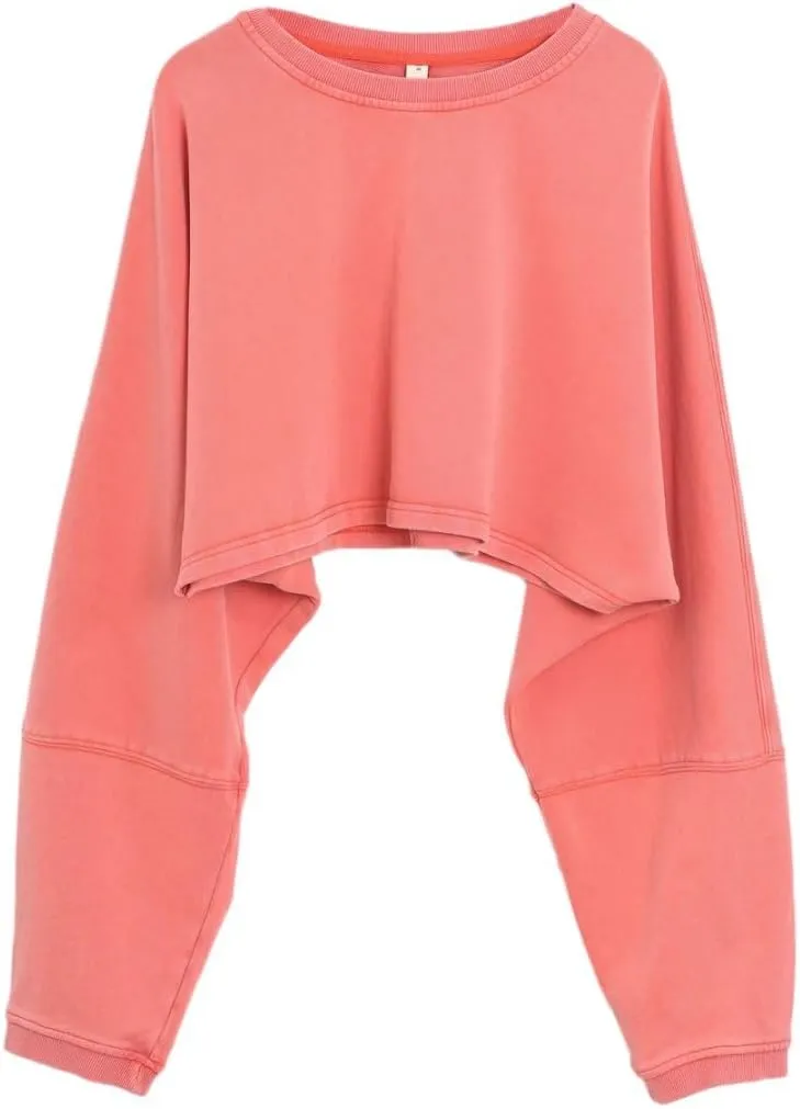 Amazhiyu Womens Washed High Cropped Sweatshirt Pullover Crew Neck Fall Crop Top