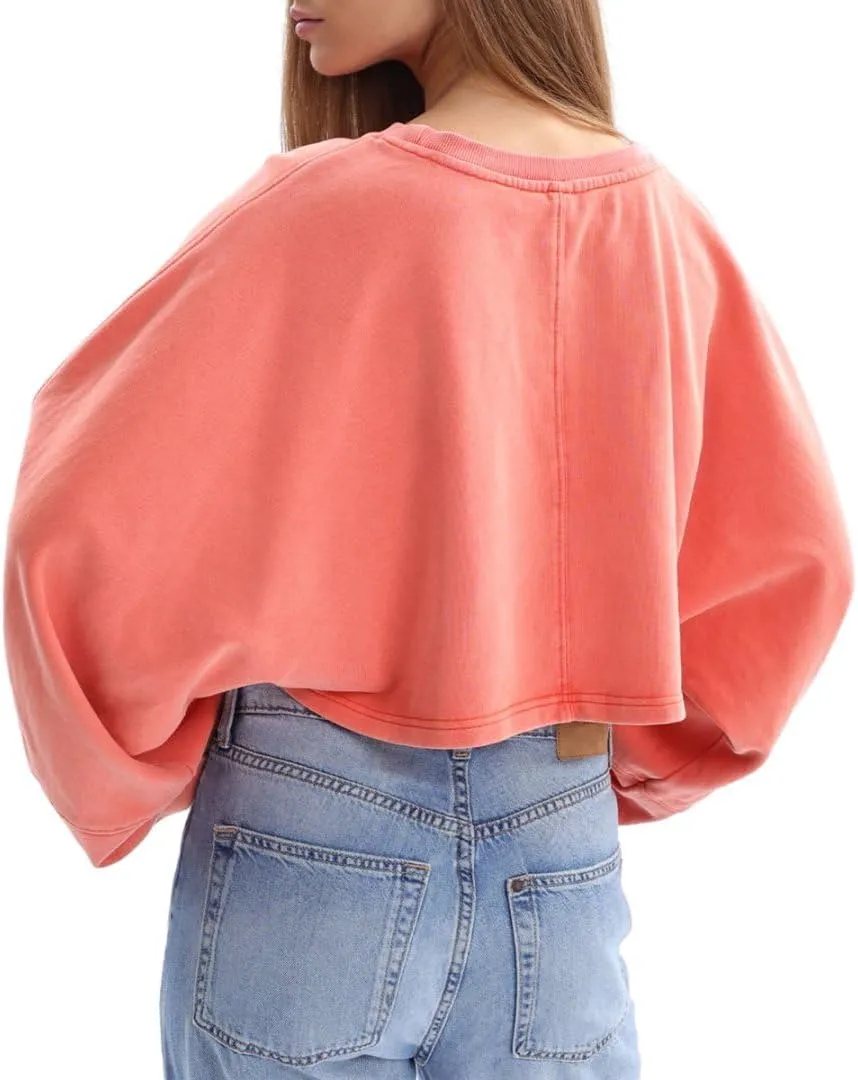 Amazhiyu Womens Washed High Cropped Sweatshirt Pullover Crew Neck Fall Crop Top