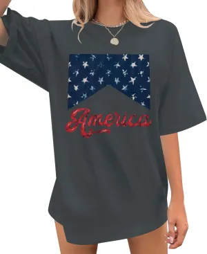 American Flag Oversized Shirt Women: 4th of July Patriotic Shirts America Shirt Vintage USA Casual Short Sleeve Tee