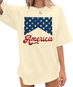 American Flag Oversized Shirt Women: 4th of July Patriotic Shirts America Shirt Vintage USA Casual Short Sleeve Tee