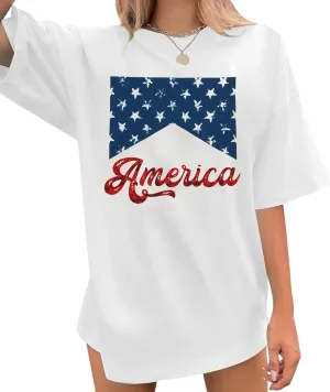 American Flag Oversized Shirt Women: 4th of July Patriotic Shirts America Shirt Vintage USA Casual Short Sleeve Tee