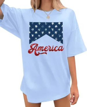 American Flag Oversized Shirt Women: 4th of July Patriotic Shirts America Shirt Vintage USA Casual Short Sleeve Tee