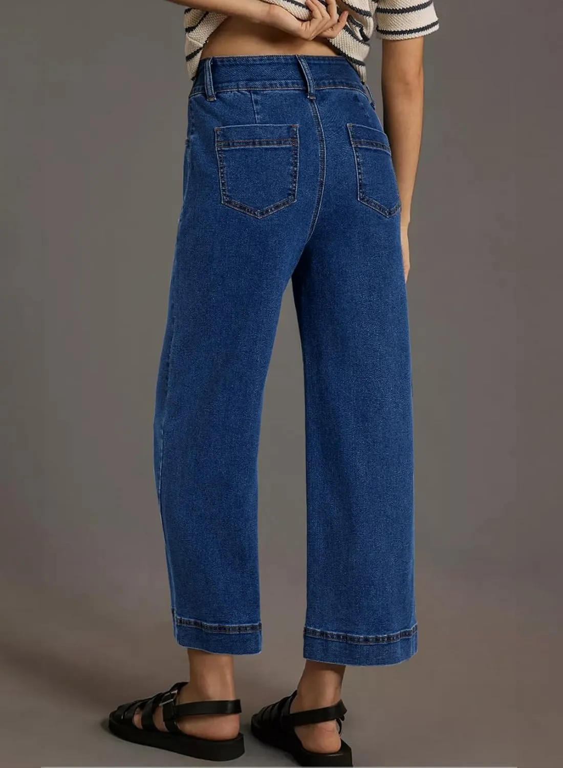 Astylish Womens High Waisted Wide Leg Jeans Cropped Straight Leg Denim Pants