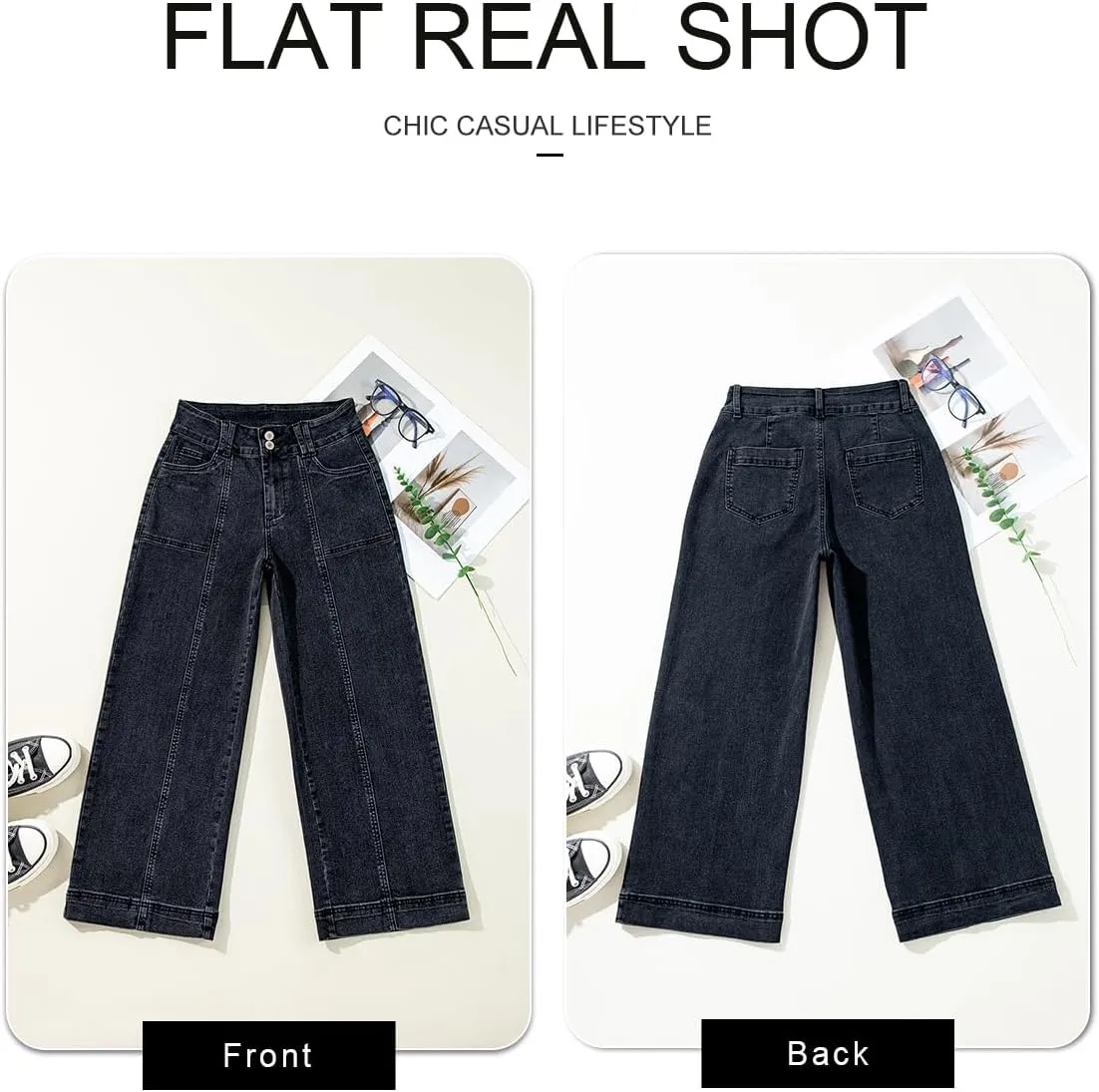 Astylish Womens High Waisted Wide Leg Jeans Cropped Straight Leg Denim Pants