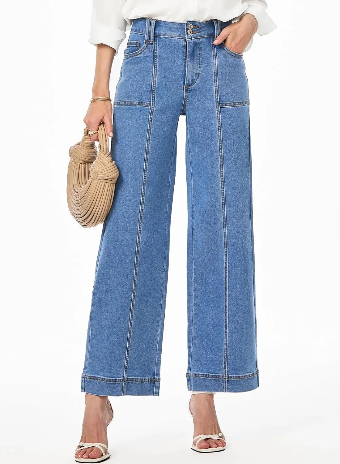 Astylish Womens High Waisted Wide Leg Jeans Cropped Straight Leg Denim Pants