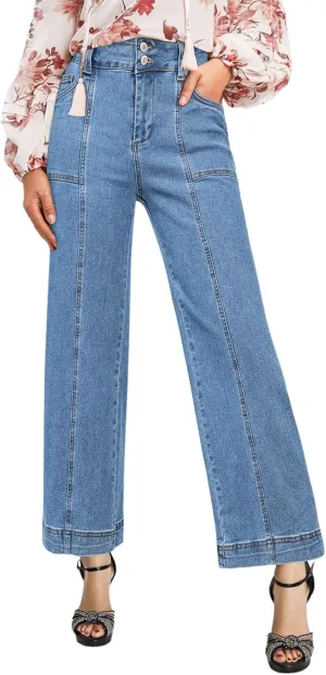 Astylish Womens High Waisted Wide Leg Jeans Cropped Straight Leg Denim Pants