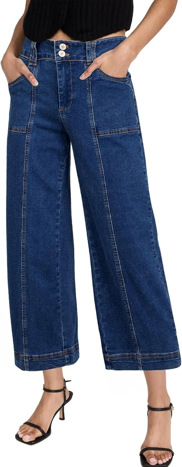 Astylish Womens High Waisted Wide Leg Jeans Cropped Straight Leg Denim Pants