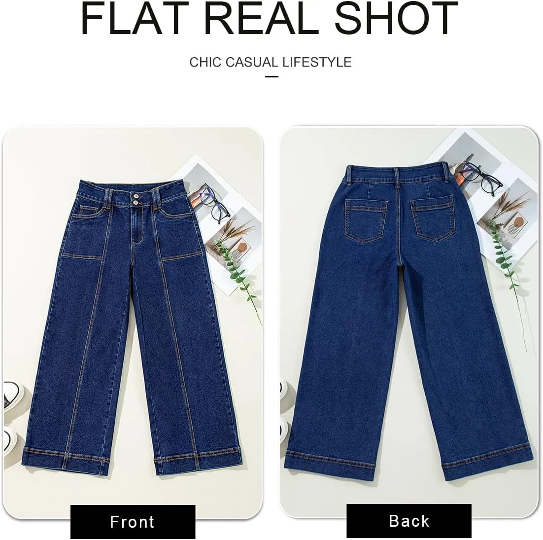 Astylish Womens High Waisted Wide Leg Jeans Cropped Straight Leg Denim Pants