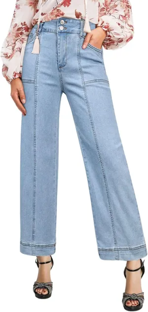 Astylish Womens High Waisted Wide Leg Jeans Cropped Straight Leg Denim Pants