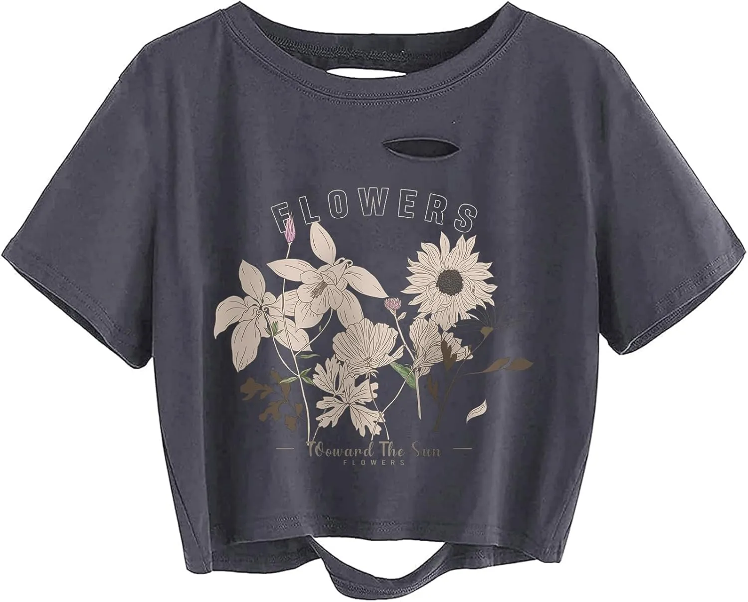 Avanova Women Distressed Loose Crop Top Oversized Short Sleeve Ripped Tee Shirt