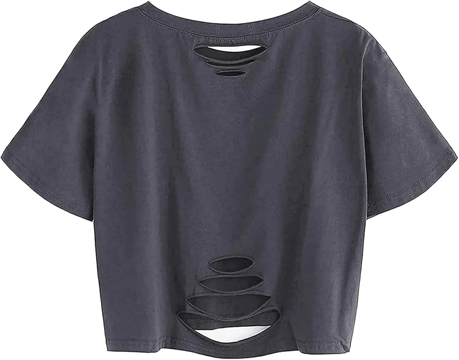 Avanova Women Distressed Loose Crop Top Oversized Short Sleeve Ripped Tee Shirt