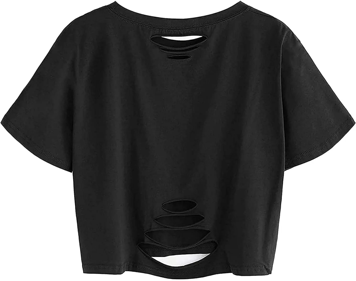Avanova Women Short Sleeve Oversized Ripped Graphic Crop Top Tee Shirt