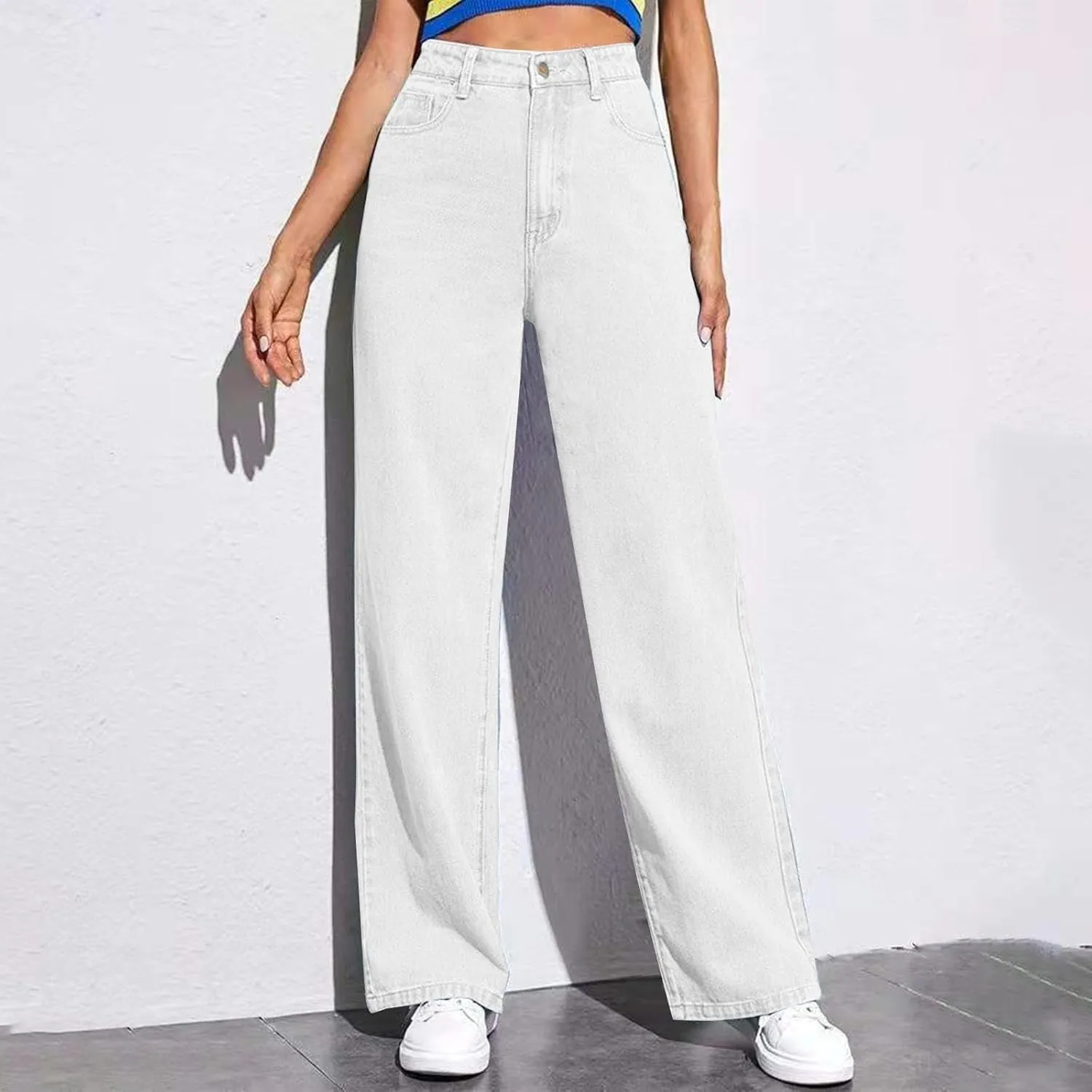 Baggy Jeans for Women High Waisted Wide Leg Y2k Pants Stretchy Plus Size Casual Sweatpants Jean with Pockets