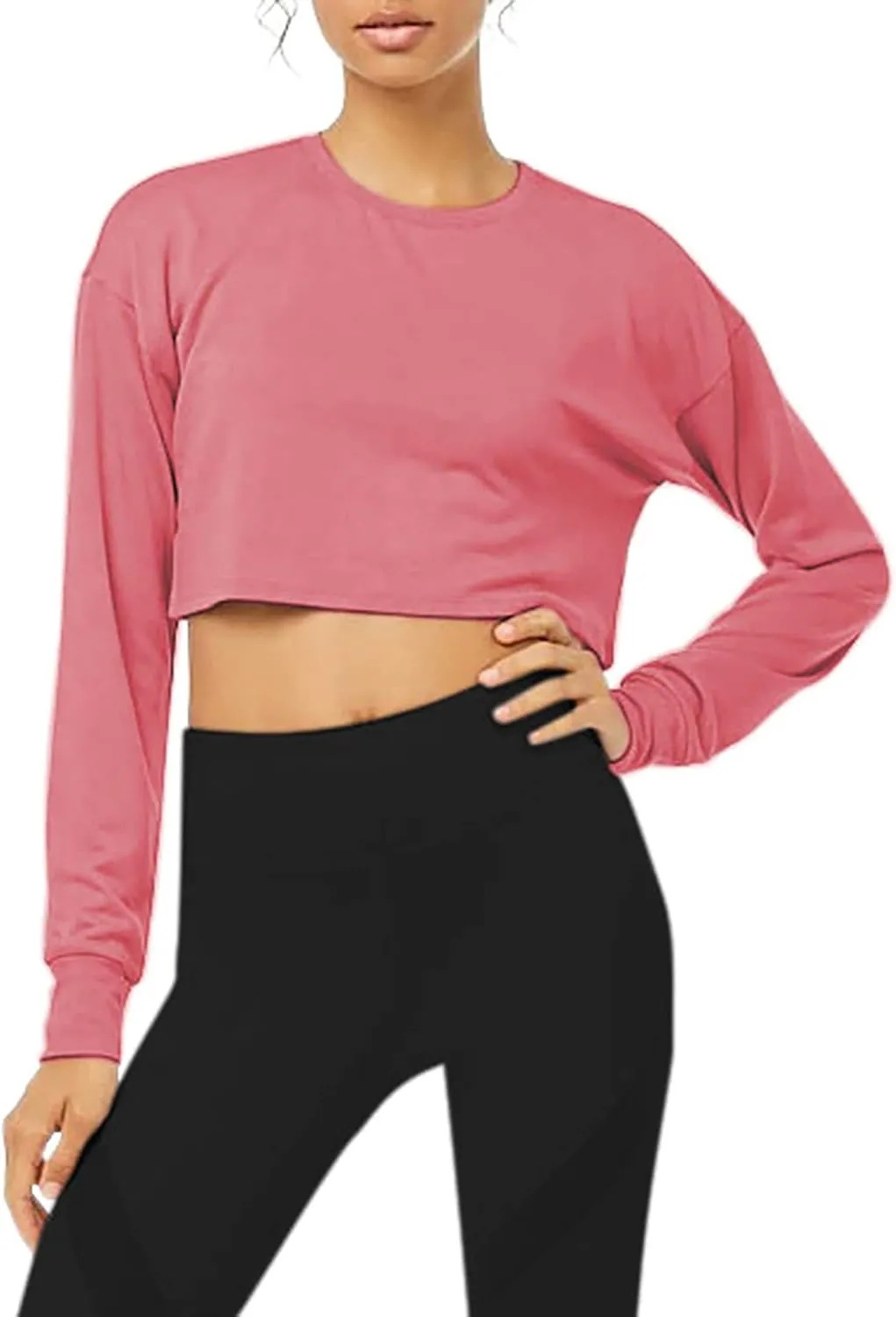 Bestisun Long Sleeve Crop Top Cropped Sweatshirt for Women with Thumb Hole