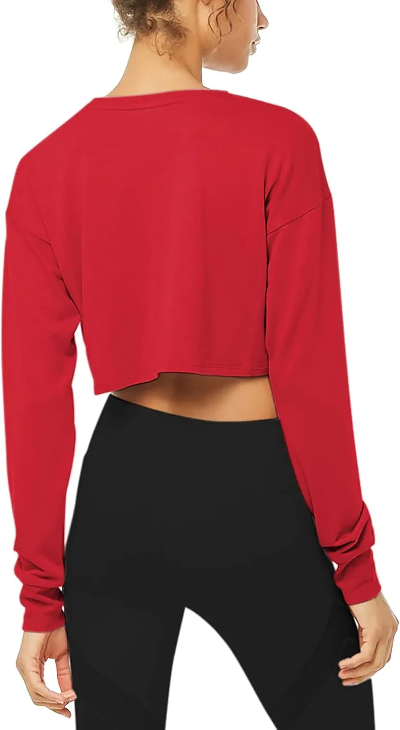 Bestisun Long Sleeve Crop Top Cropped Sweatshirt for Women with Thumb Hole