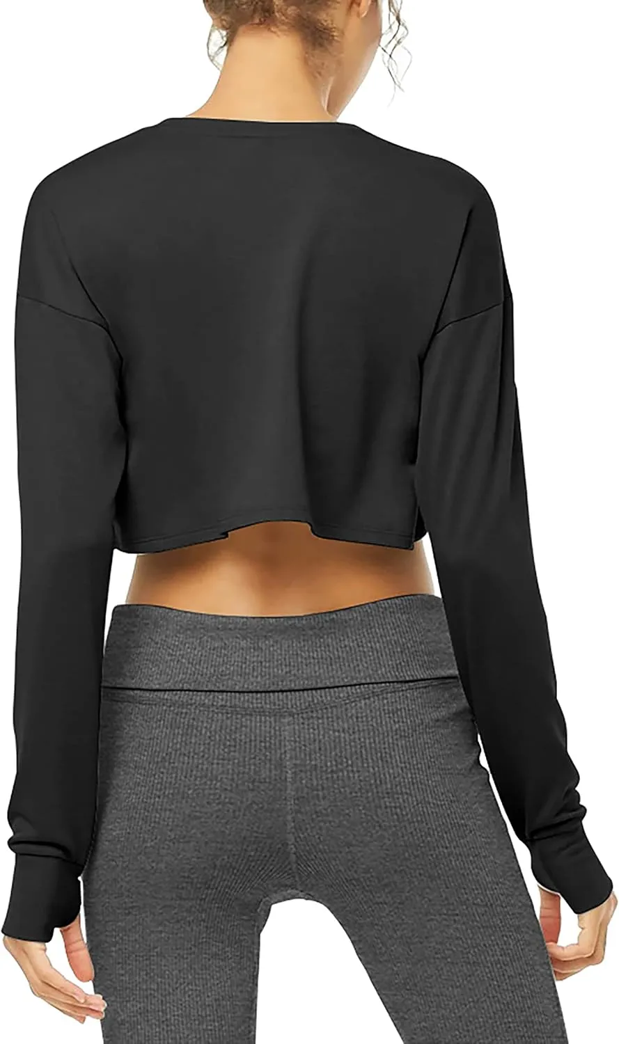 Bestisun Long Sleeve Crop Top Cropped Sweatshirt for Women with Thumb Hole