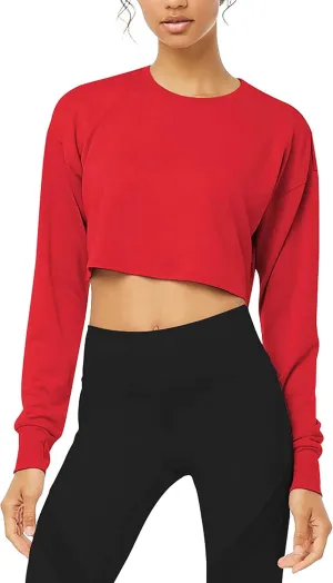 Bestisun Long Sleeve Crop Top Cropped Sweatshirt for Women with Thumb Hole