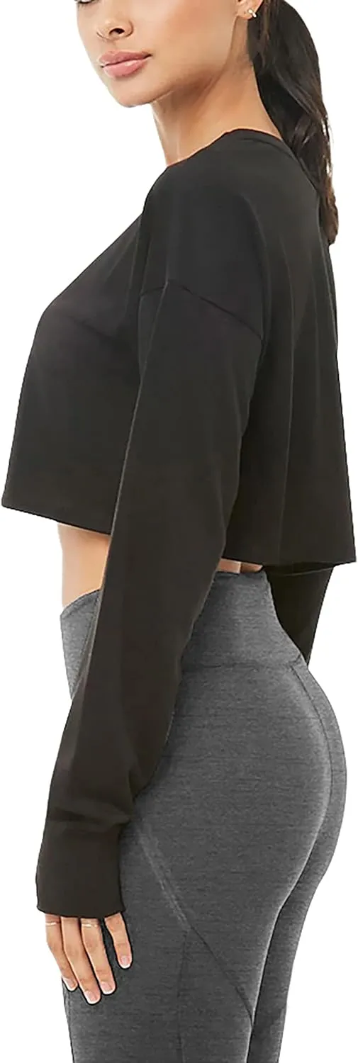 Bestisun Long Sleeve Crop Top Cropped Sweatshirt for Women with Thumb Hole