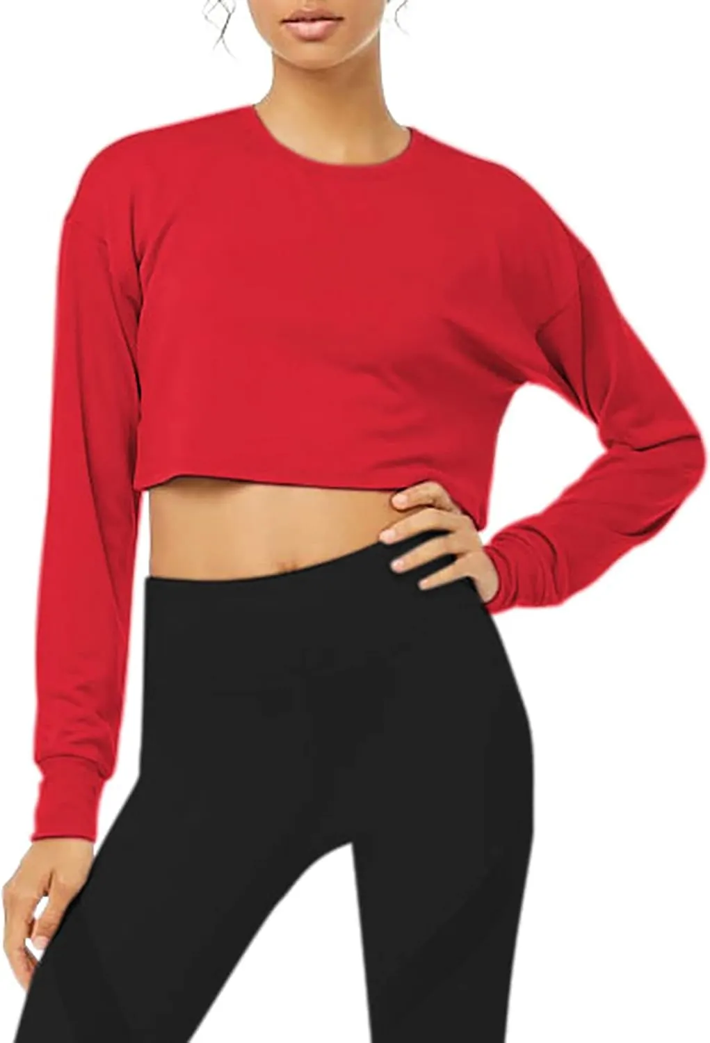 Bestisun Long Sleeve Crop Top Cropped Sweatshirt for Women with Thumb Hole