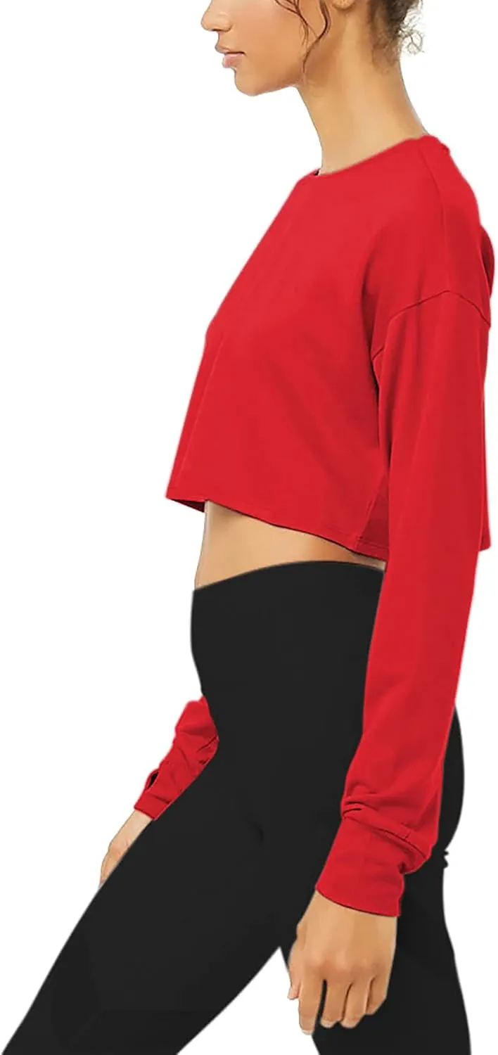 Bestisun Long Sleeve Crop Top Cropped Sweatshirt for Women with Thumb Hole