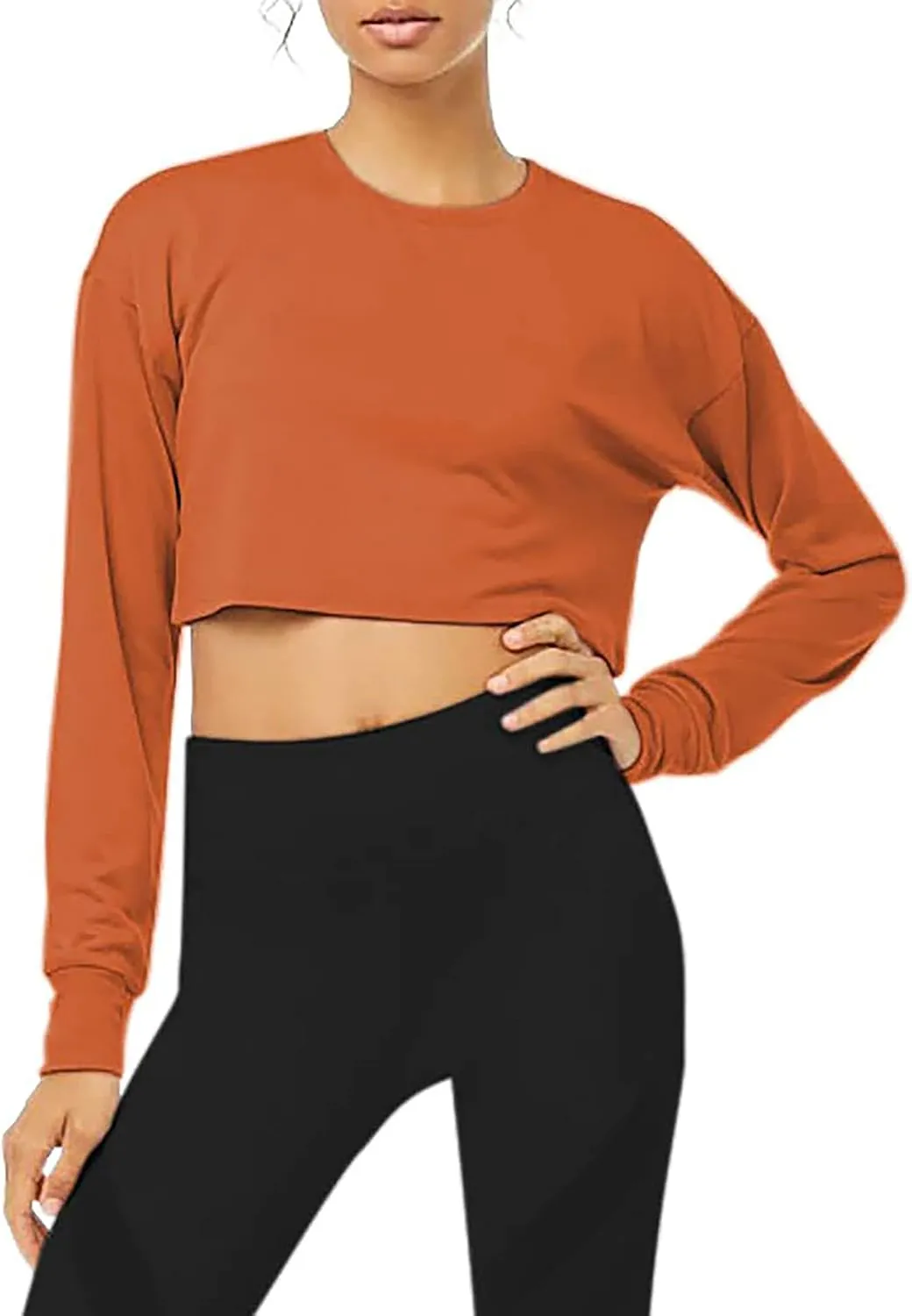Bestisun Long Sleeve Crop Top Cropped Sweatshirt for Women with Thumb Hole