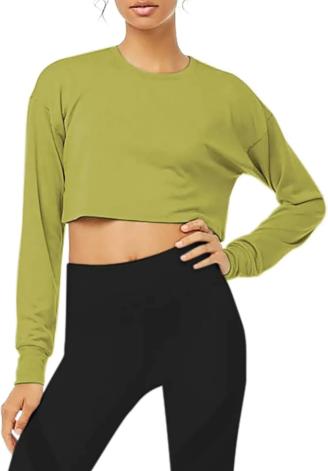 Bestisun Long Sleeve Crop Top Cropped Sweatshirt for Women with Thumb Hole