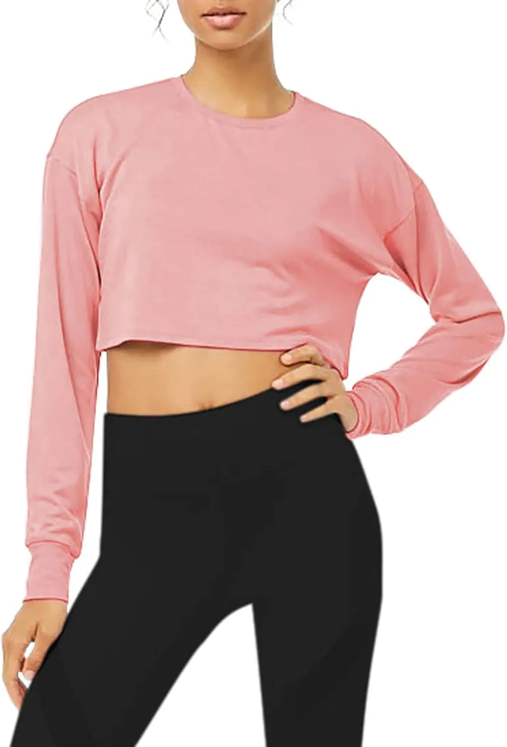 Bestisun Long Sleeve Crop Top Cropped Sweatshirt for Women with Thumb Hole