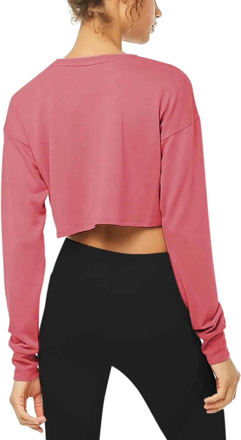 Bestisun Long Sleeve Crop Top Cropped Sweatshirt for Women with Thumb Hole
