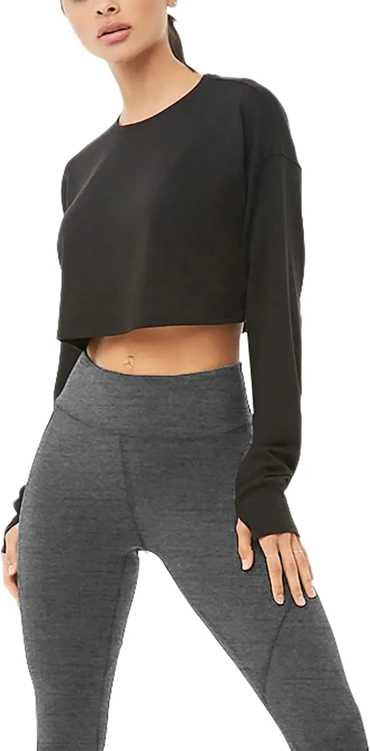 Bestisun Long Sleeve Crop Top Cropped Sweatshirt for Women with Thumb Hole