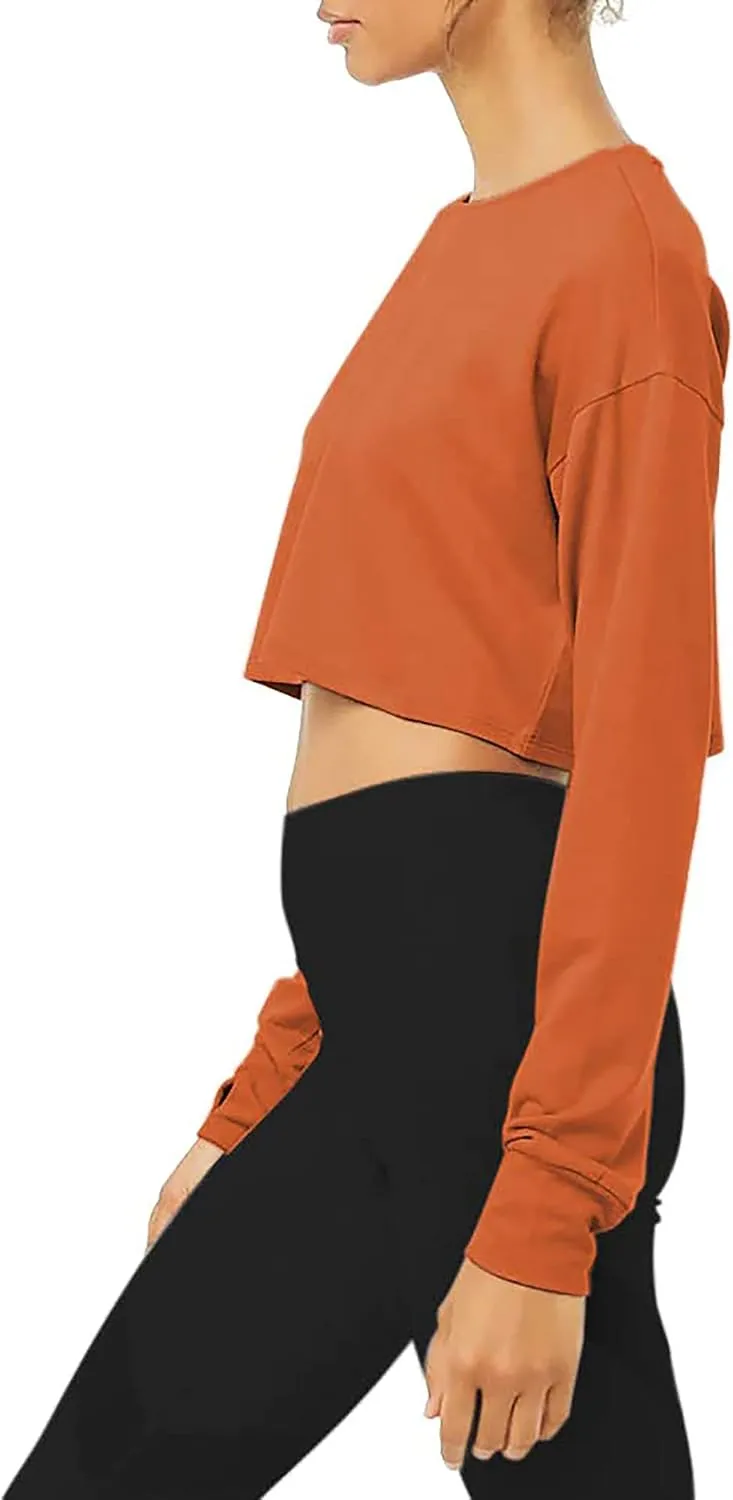 Bestisun Long Sleeve Crop Top Cropped Sweatshirt for Women with Thumb Hole