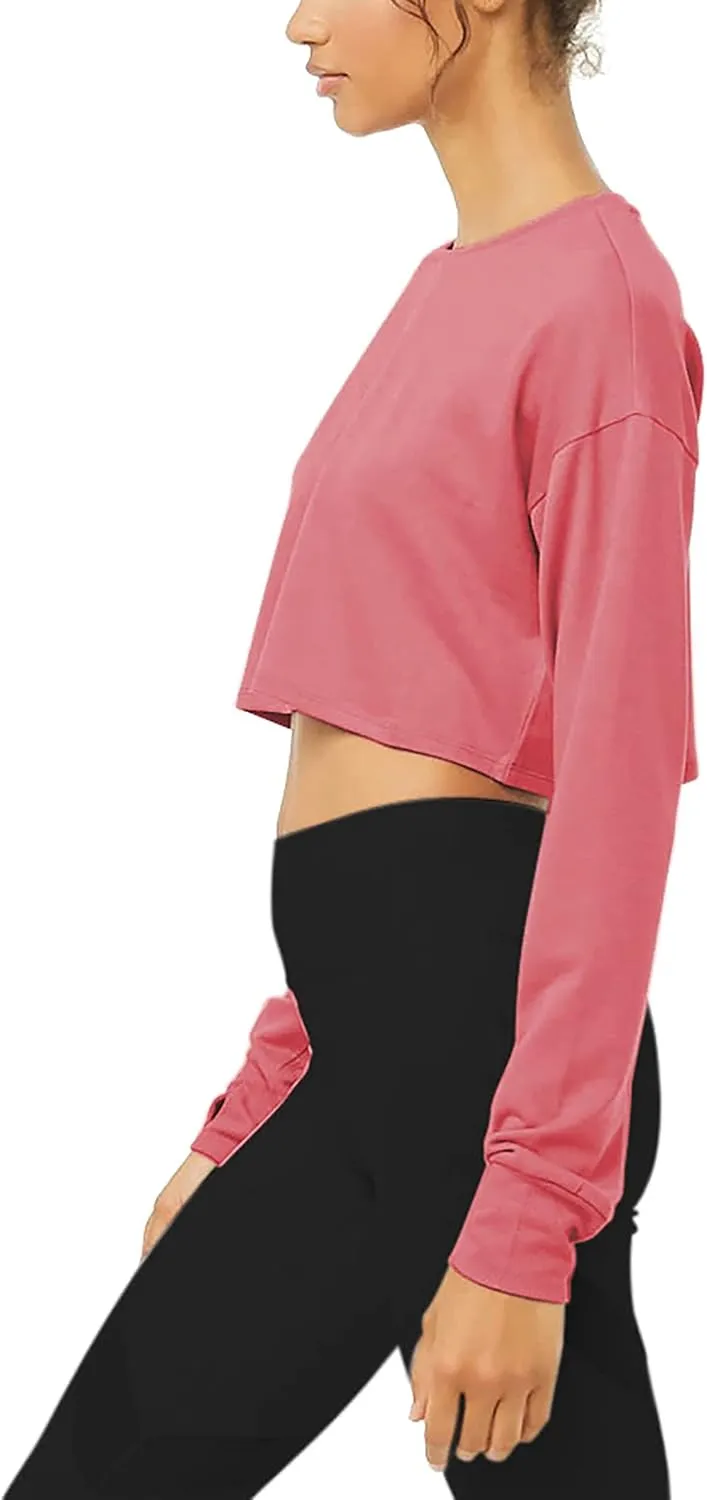 Bestisun Long Sleeve Crop Top Cropped Sweatshirt for Women with Thumb Hole