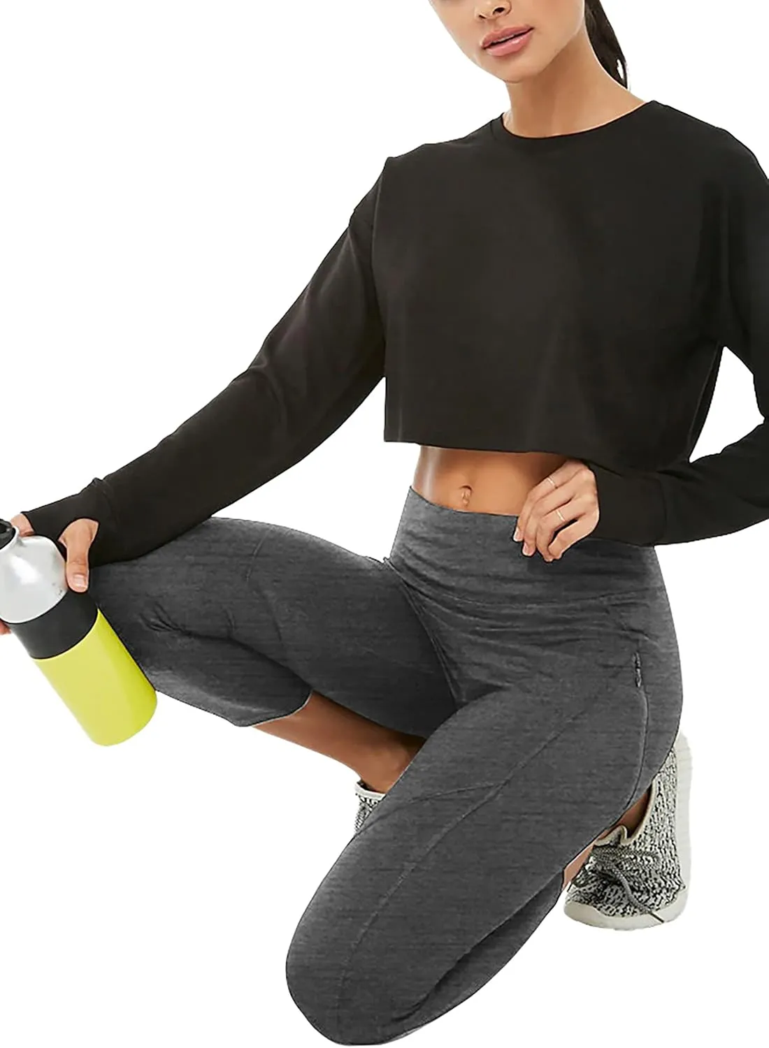 Bestisun Long Sleeve Crop Top Cropped Sweatshirt for Women with Thumb Hole