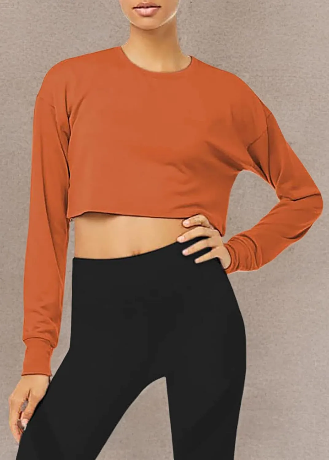 Bestisun Long Sleeve Crop Top Cropped Sweatshirt for Women with Thumb Hole