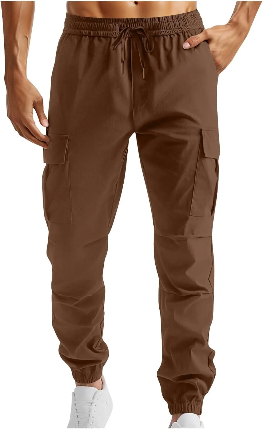 Bidobibo Cargo Pants for Men Slim Fit Elastic Waist Drawstring Pants Multi-Pocket Cargo Pants Ripstop Tactical Pants 2024