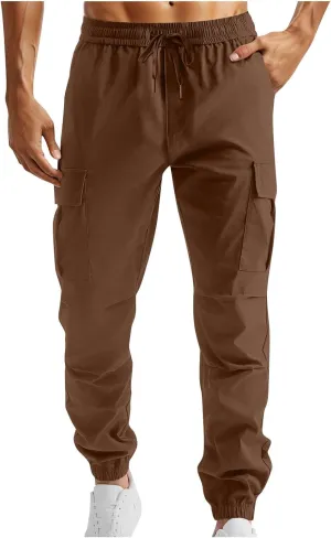 Bidobibo Cargo Pants for Men Slim Fit Elastic Waist Drawstring Pants Multi-Pocket Cargo Pants Ripstop Tactical Pants 2024