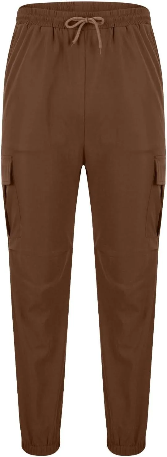 Bidobibo Cargo Pants for Men Slim Fit Elastic Waist Drawstring Pants Multi-Pocket Cargo Pants Ripstop Tactical Pants 2024